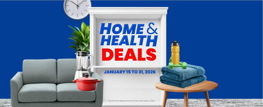 Blue banner with details for Royal's Home And Healthy Deals in the middle.
